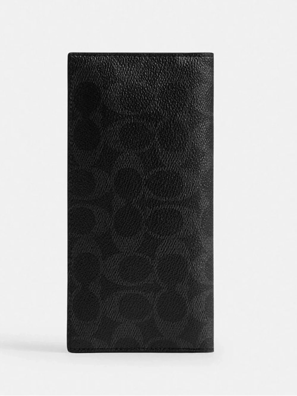 Coach Breast Pocket Black Monogram Signature Canvas Logo Slim Long Bifold Wallet